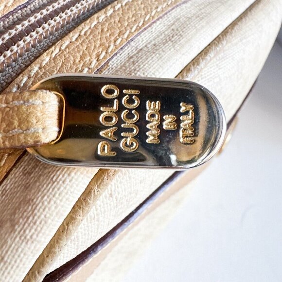 Vintage Paulo Gucci Light Beige Coated Canvas Leather Trim Crossbody Camera bag - Picture 7 of 16